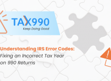 IRS 990 error: incorrect tax year