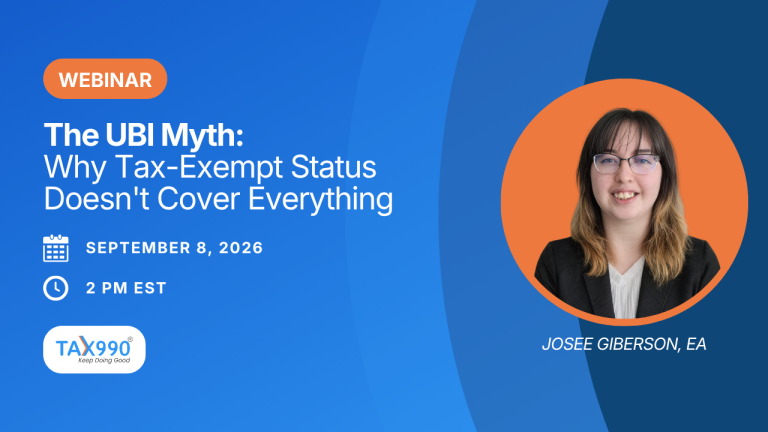 The UBI Myth webinar cover: why tax-exempt status does not cover unrelated business income